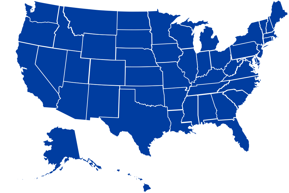 Service map of the United Sates, where we serve all 50 states.